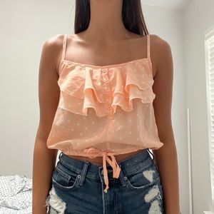 Orange Cream Polka Dot Layered Frills Crop Top